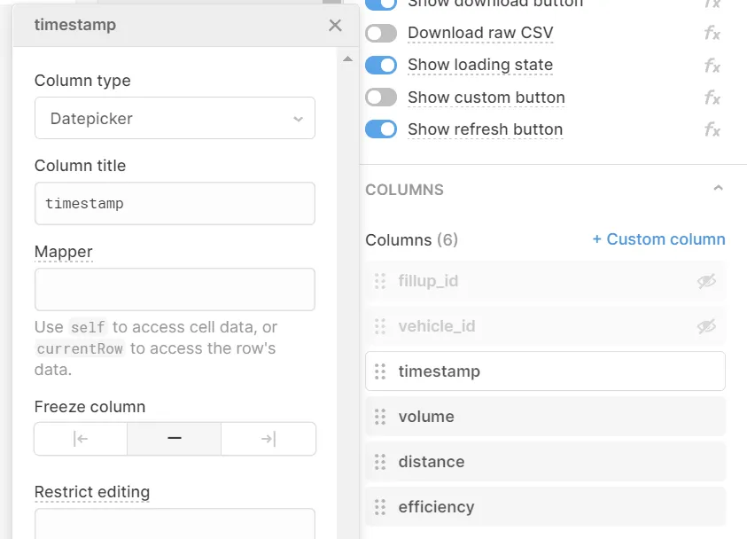 Editable columns